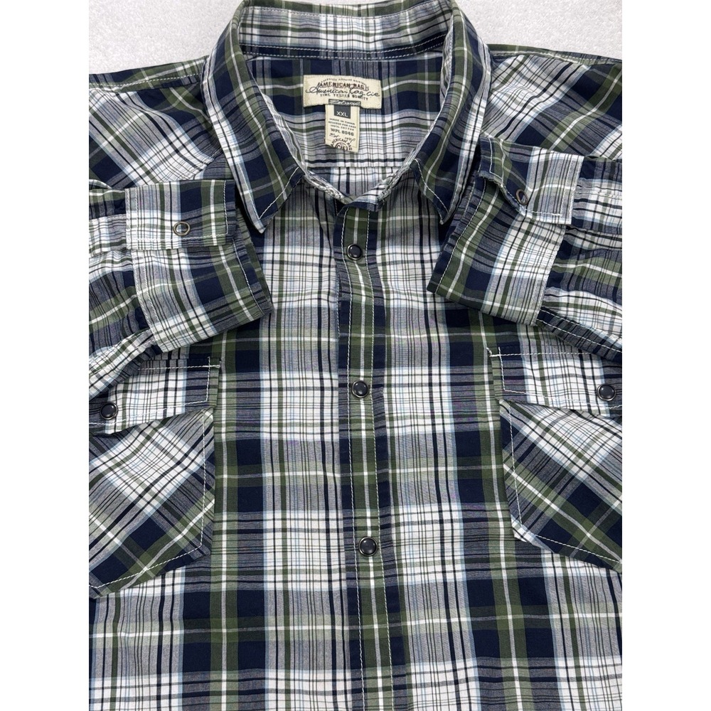 American Rag Western Shirt Men's 2XL Blue Plaid Pearl Snap Convertible LS Cowboy